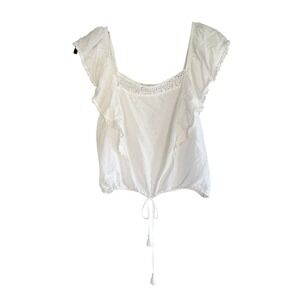 Altar'd‎ State Womens L Boho Crop Top Cream Color Swiss Dot Ruffle Crochet Trim